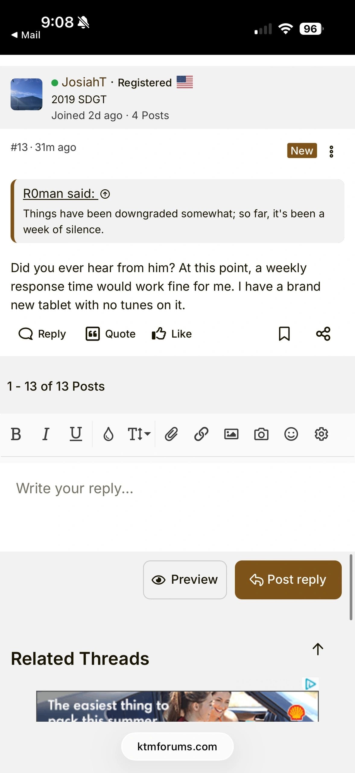 JosiahT ktmforums.com reply: new OpenFlash tablet owner gets zero support responses